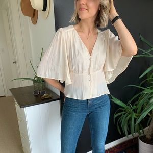 Forever 21 Cream Chiffon Blouse Butterfly Sleeves